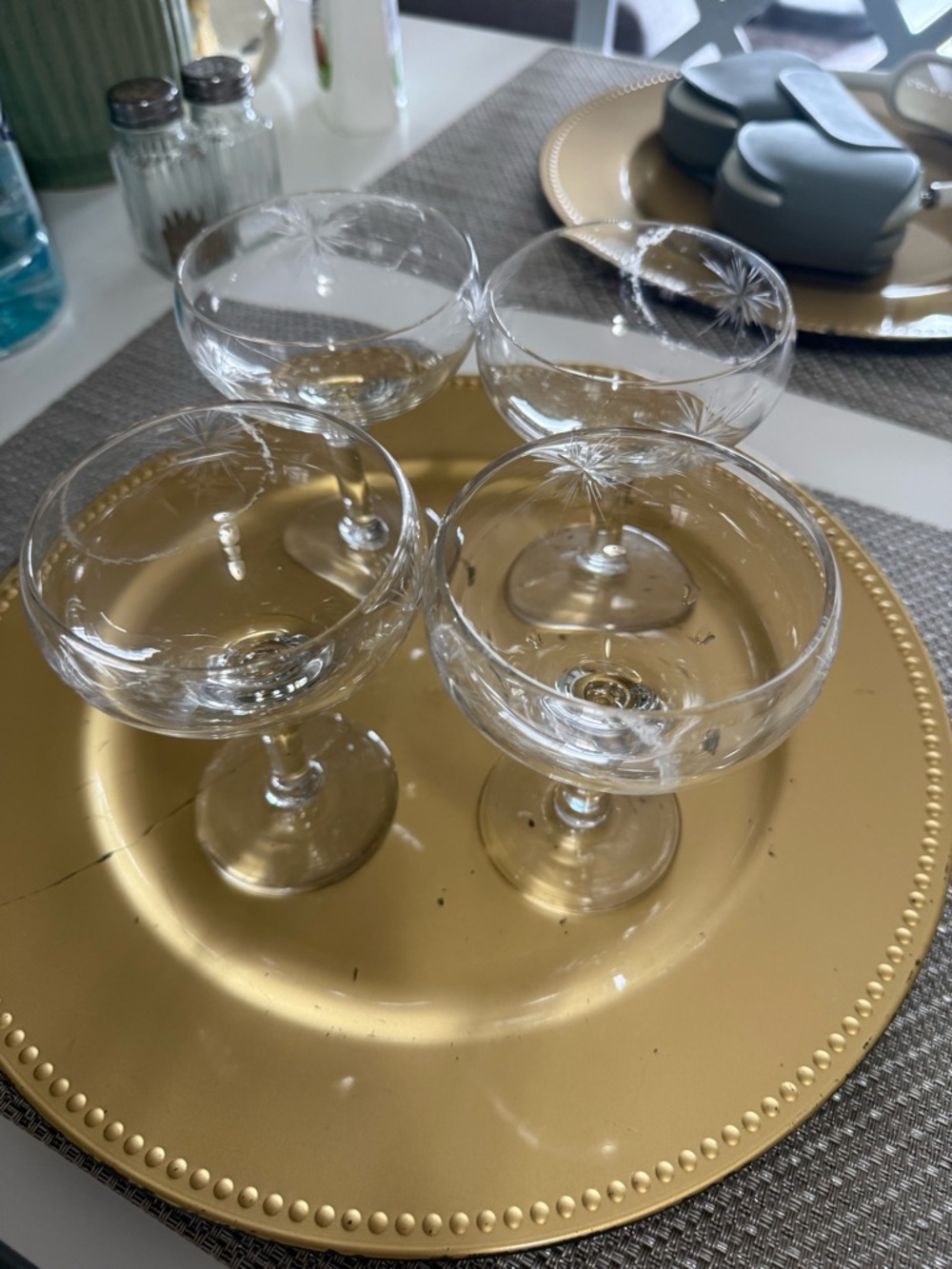 Clear Etched Coupe Glasses - Set of 4